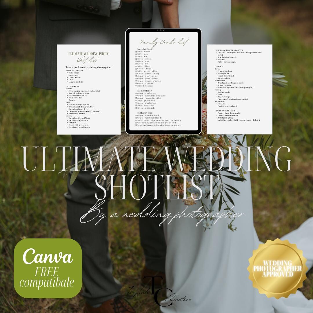 Wedding Photography Shot List Customizable Couple Family Checklist