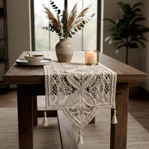 Crochet Table Runner Pattern PDF – Boho Macrame Style Table Decor, Farmhouse Dining Runner with Tassels, DIY Home Decor