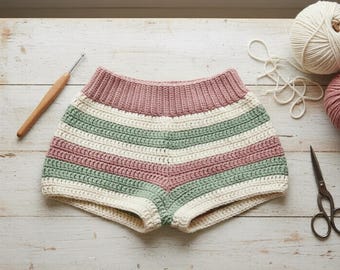 Crochet Shorts Pattern PDF | Striped Beginner Crochet Shorts | Easy Summer Clothing Crochet Pattern