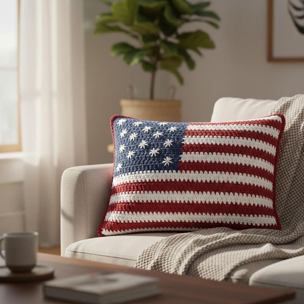 17 Star Pillow Crochet Patterns to Brighten Home Decor and Handmade Gifting 15 American Flag Pillow Pattern Patriotic Stars & Stripes