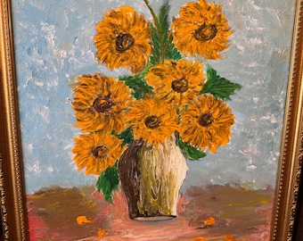 Dipinto di vaso di fiori fatto a mano / Natura morta floreale da parete / Decorazione botanica per la casa