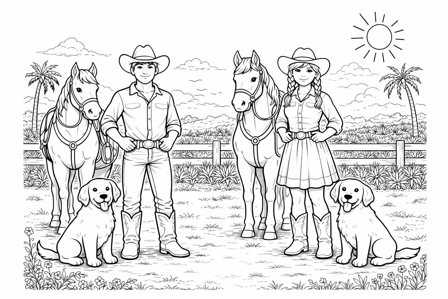 Coloring For Ranchers Florida Ranch Coloring Page | Cowboy, Cowgirl, Horses, Dogs (digital ...