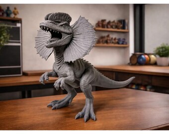 Dilophosaurus-Figur zum Bemalen – grauer Dinosaurier mit Halskragen, 17 cm hoch