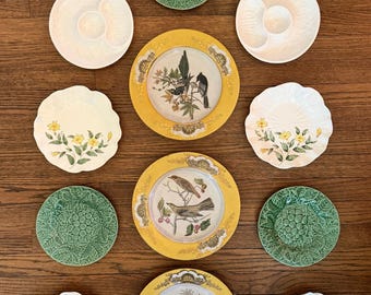 Vintage Eclectic Plate Wall — Set of 12 | Hua Rong Tang Zhi Chinese Export, Majolica & California Pottery Plates