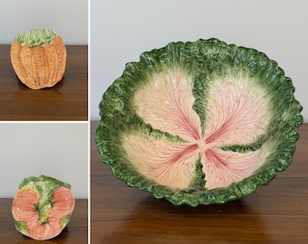 Majolica Style Cabbage Bowl & Made in Italy Hand Painted Plate Set