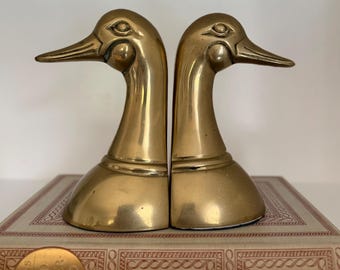 Solid Brass Duck Head Bookends Vintage | Hollywood Regency Brass Bird Bookends | Made in Korea