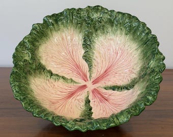 Vintage Fitz and Floyd Majolica Style Bowl, Large Botanical Cabbage Bowl 12.75”, English Garden Decor, Centerpiece