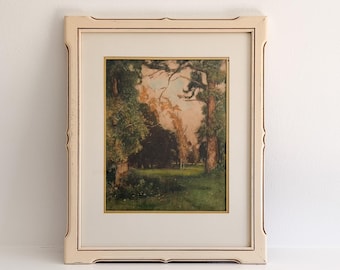 George Inness “Late Afternoon” Colored Engraving | Framed Tonalist Landscape Art | Moody Estate Wall Decor