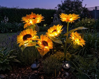 Luces solares de girasol para jardín / Decoración de camino con luz cálida y realista (Impermeables)