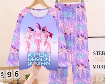 Set di pigiami personalizzati K-pop Demon Hunters per bambine, maniche lunghe, abbigliamento da notte per bambini con cartoni animati, completi per bambini, pigiami Kpop alla moda, pigiama per ragazzi