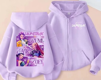 Custom KPop Demon HunTers Zipper Hoodie Cartoon Girl Coat Fashion Thin Clothes Purple Autumn Hoodie Jacket Kids Anime Sweatshirt Gift