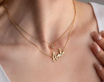 Kundenspezifische Doppelschicht-Namenshalskette StianlessSteel personifizierte 2 überlagerte Halskette mit glänzendem Birthstone-Geburtstags-Schmuckgeschenk