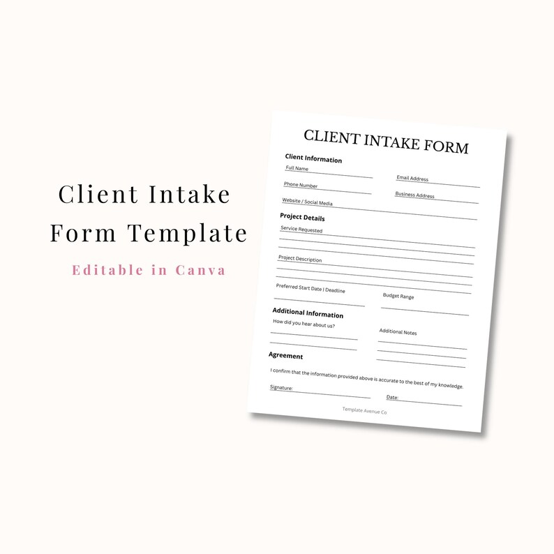 Client Intake Form Template | Editable Canva Form | Business Intake ...