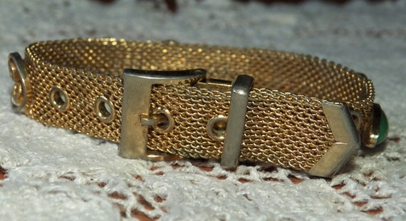 Dainty Goldtone Mesh Buckle Bracelet with faux ja… - image 4
