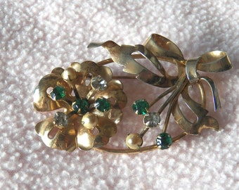Beautiful Gold over Sterling Ribboned Flower Brooch