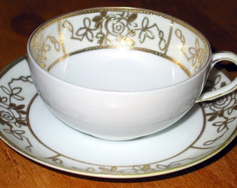 Gorgeous Raised Gold Hand Painted Morimura Cup and Saucer