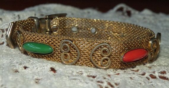 Dainty Goldtone Mesh Buckle Bracelet with faux ja… - image 3