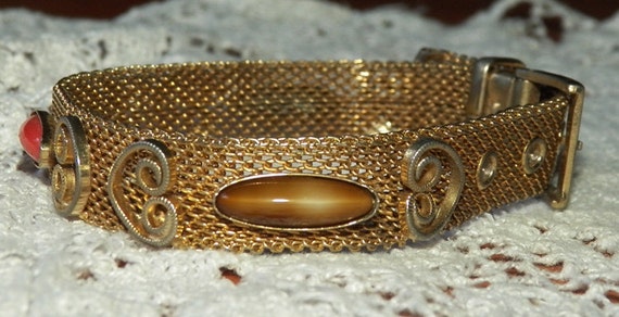 Dainty Goldtone Mesh Buckle Bracelet with faux ja… - image 2