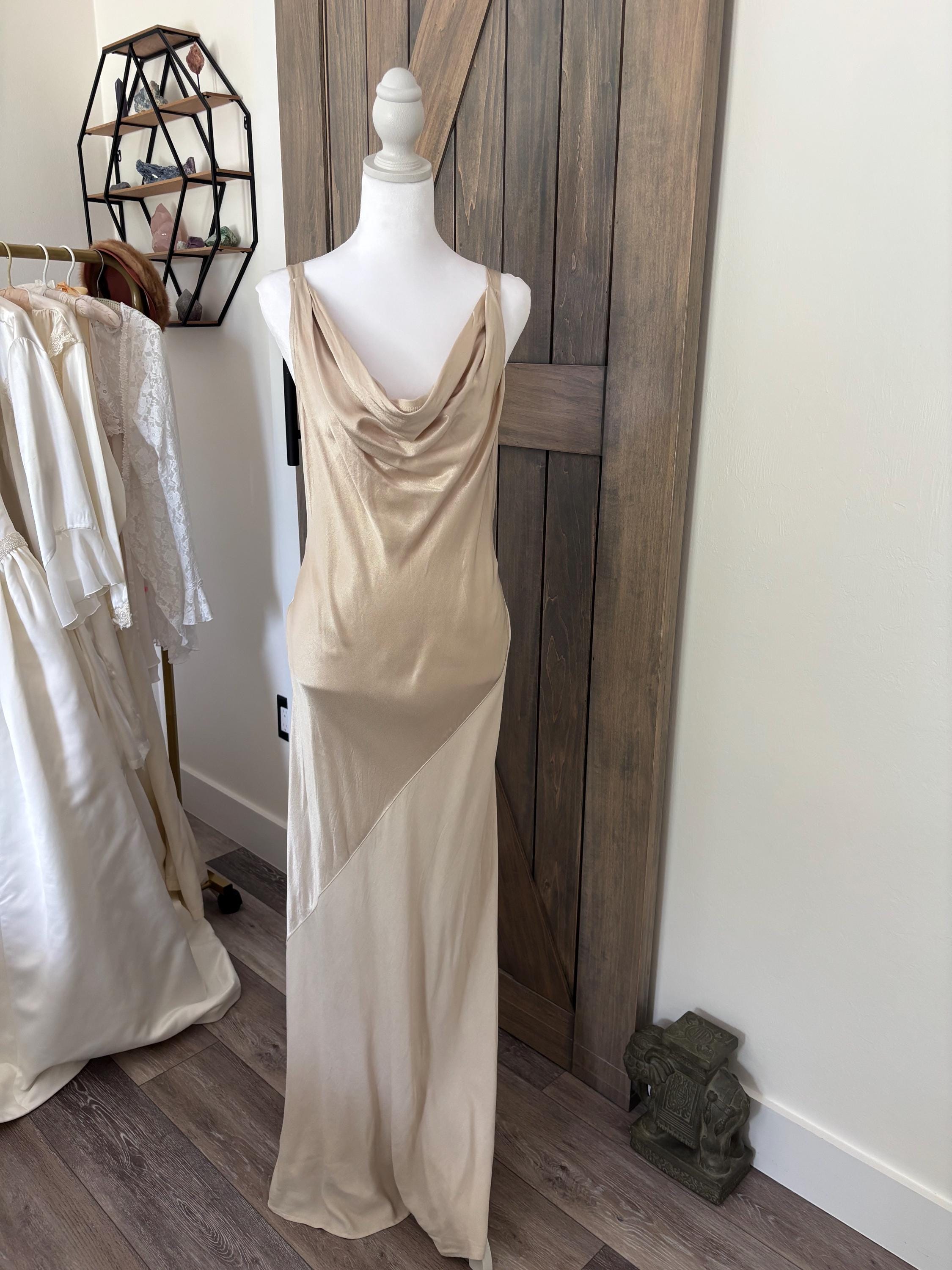 open lace back dress Serenity Petra Ivory Cowl-Neck Silk Satin Maxi Dress Fully Lined main image 1