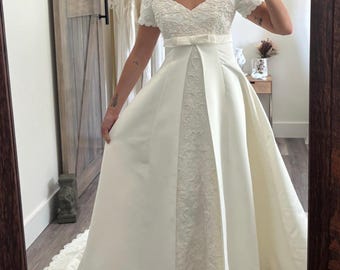 Y2K Lamour Satin and Pearl 1960s Inspired Empire Waist Bridal Gown