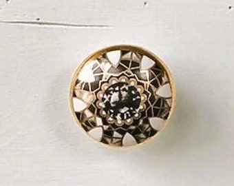 Vintage Style Cream & Black Drawer Knobs Ceramic Upcycle Door Knobs Patterned Drawer Knobs with Gold Furniture Restoration Accessories
