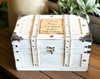 Custom Keepsake Box - Personalized Baby Memory Box - 1st Birthday Time Capsule - Anniversary Keepsake - Kids Treasure Chest Trunk MEDIUM