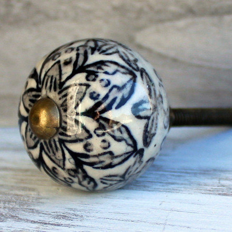 Grey Black Antique White Ceramic Knob Knob Dresser Etsy