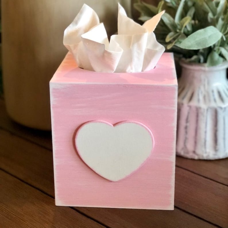 Tissue Box Cover - Valentines Day - Farmhouse Rustic Bathroom Decor - Wood Tissue Box Holder