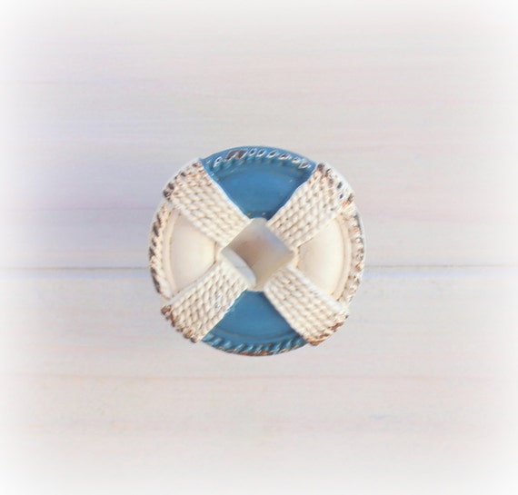 White Blue Buoy Knob Nautical Cabinet Pull Dresser Knob Rustic Etsy