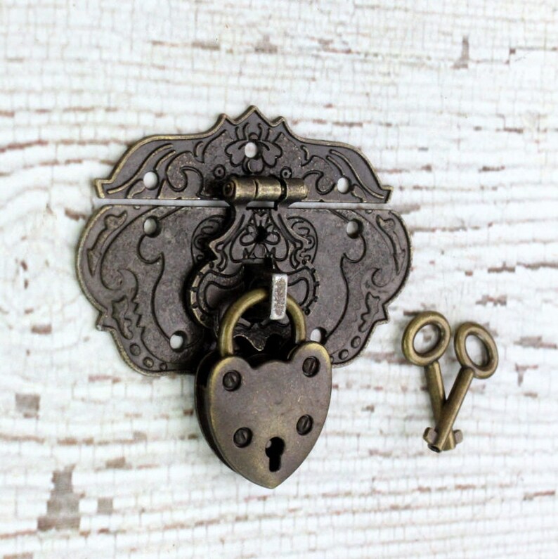 Antique Brass Latch Clasp Padlock With Keys Functional Etsy