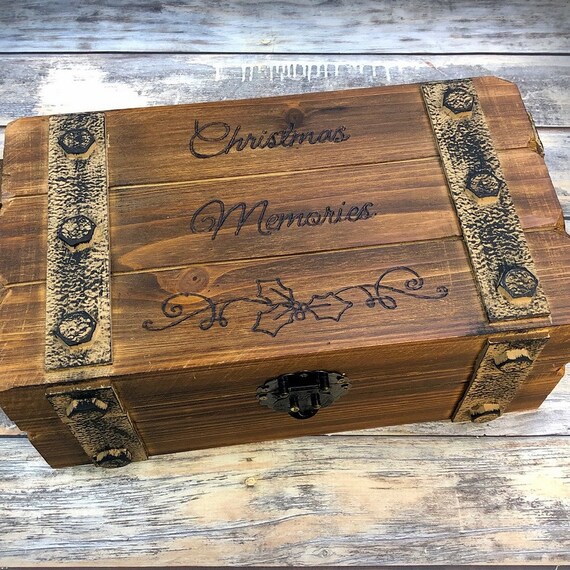 Coffre en bois boîte étui Mémoire réveillon de Noël Boîte Cadeau Stockage anniversaire Outils