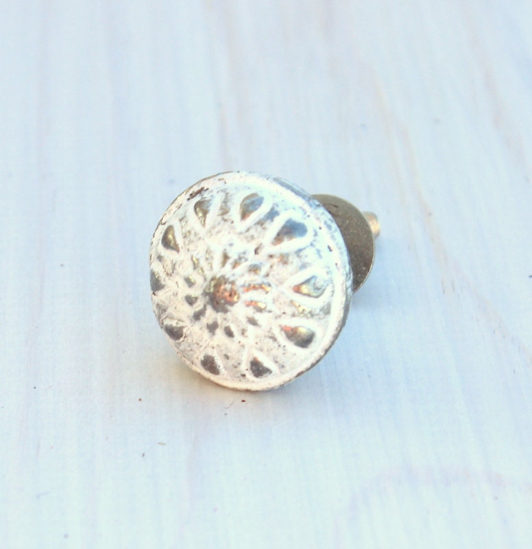 White Silver Knob Vintage Distressed Cast Iron Knob Etsy