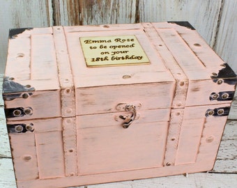 Baby Keepsake Box - Personalized Memory Box - 1st Birthday Time Capsule - Anniversary Keepsake - Treasure Chest Trunk MEDIUM