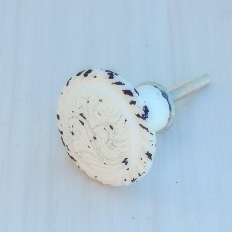 White Knob Distressed Dresser Drawer Knobs Etsy