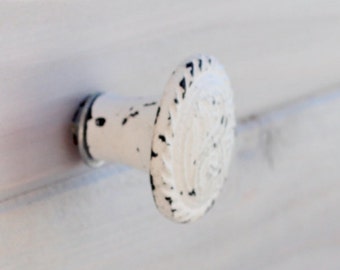 White Cabinet Knob - Distressed Dresser Drawer Knobs -