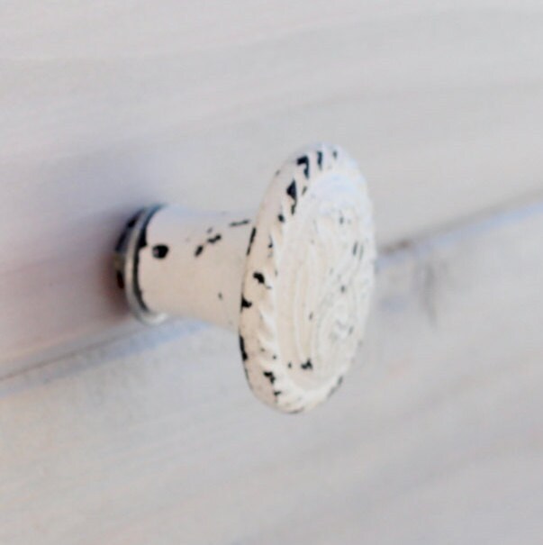 White Knob Distressed Dresser Drawer Knobs Etsy