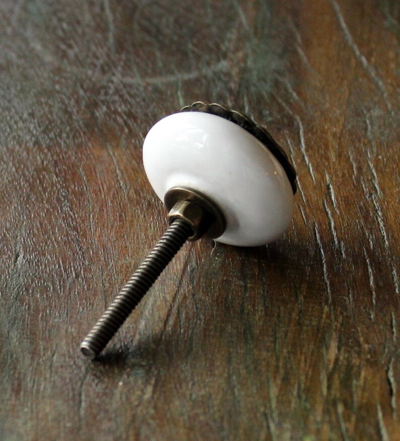 White Ceramic Knob Antique Brass Knob Knob Dresser Etsy