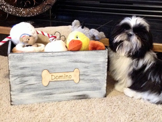 Dog Toy Box, Personalized Wood Toy Storage Crate, Pet Toy Storage