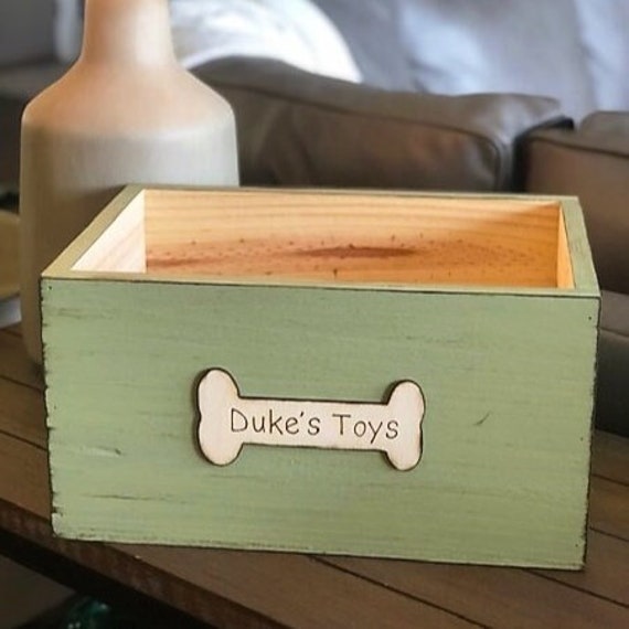 Wooden Dog Toy Box Personalized Storage Bin Farmhouse Style Pet