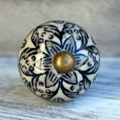 Grey Black Antique White Ceramic Knob Knob Dresser Etsy