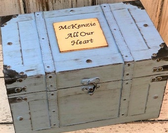 Baby Keepsake Box - Personalized Memory Box - 1st Birthday Time Capsule - Anniversary Keepsake - Treasure Chest Trunk LARGE
