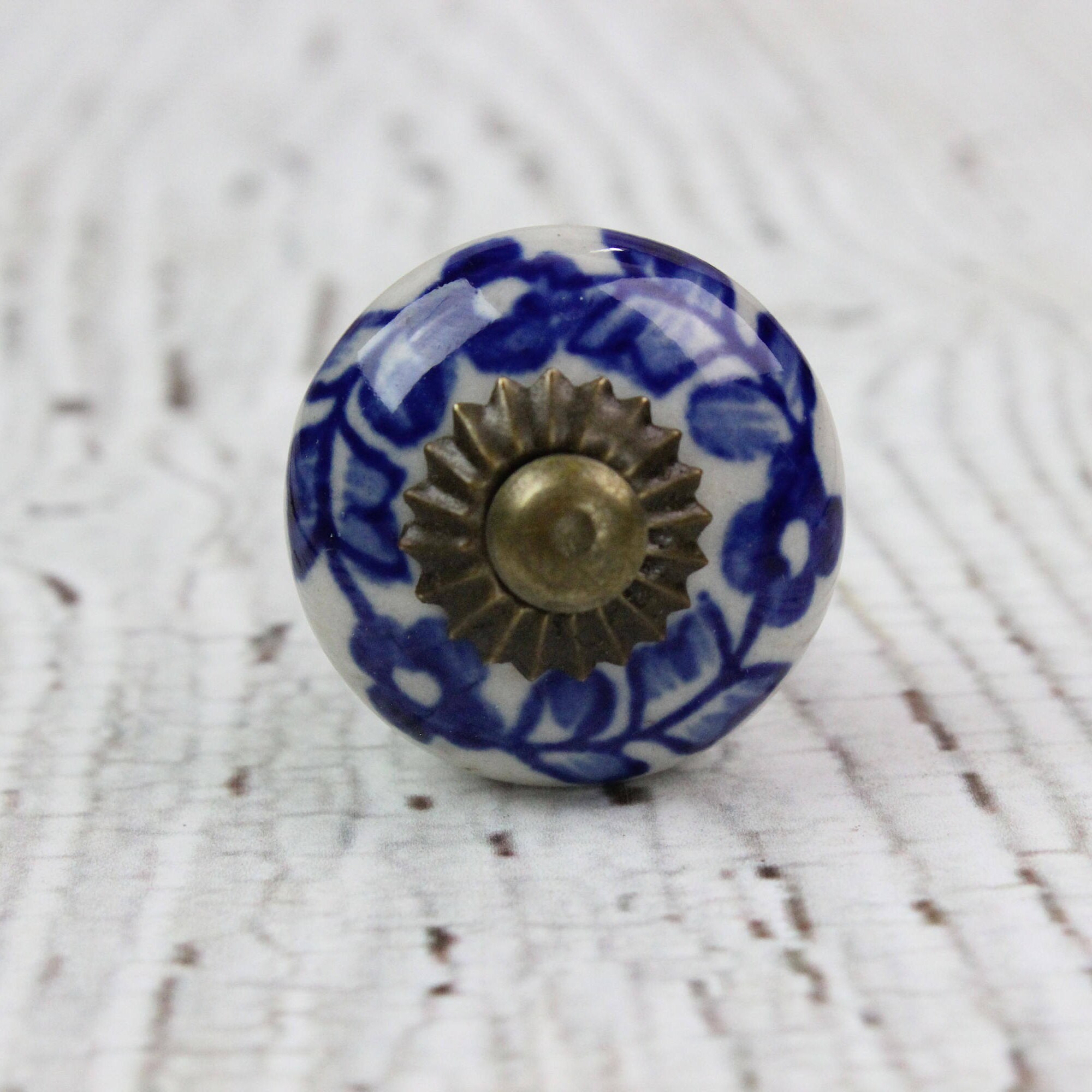 Blue White Knobs Dresser Knobs Ceramic Knobs Antique Brass Etsy