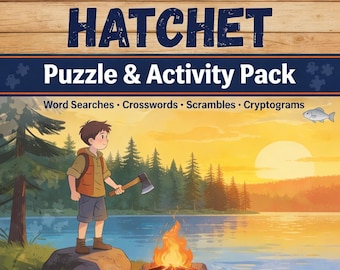Hatchet — Paquete de rompecabezas y actividades / Sopa de letras, crucigramas, preguntas y respuestas y más
