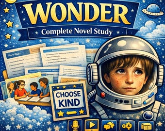 Wonder Complete Novel Study Guide, ELA-eenheid middelbare school + bonus audiovisueel pakket