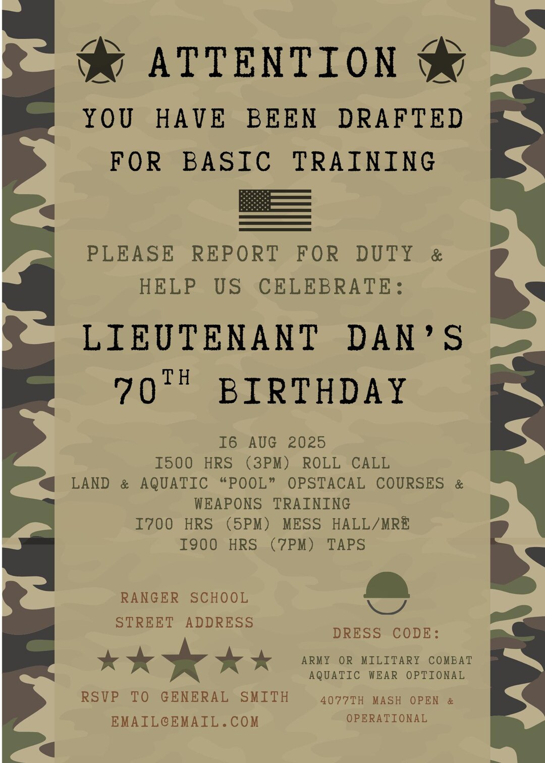Army Birthday Invitation Template, Military Party Invite, Editable ...