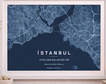 Personalized Istanbul Map Print, Custom Coordinates Wall Art (Digital File)
