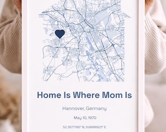 Custom Map Print – House Shape Home Is Where Mom Is Art (Digital Download)