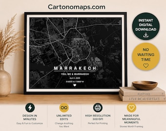 Personalized Marrakech Map Print | Custom Coordinates Wall Art (Digital Download)