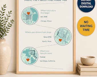 Create Your Own 3 City Map | Personalized Family Journey Poster | Instant Digital Download