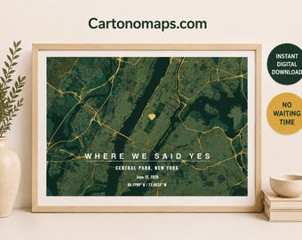 Personalized Central Park Map Print | Where We Said Yes Engagement Gift | Custom NYC Map Digital Download